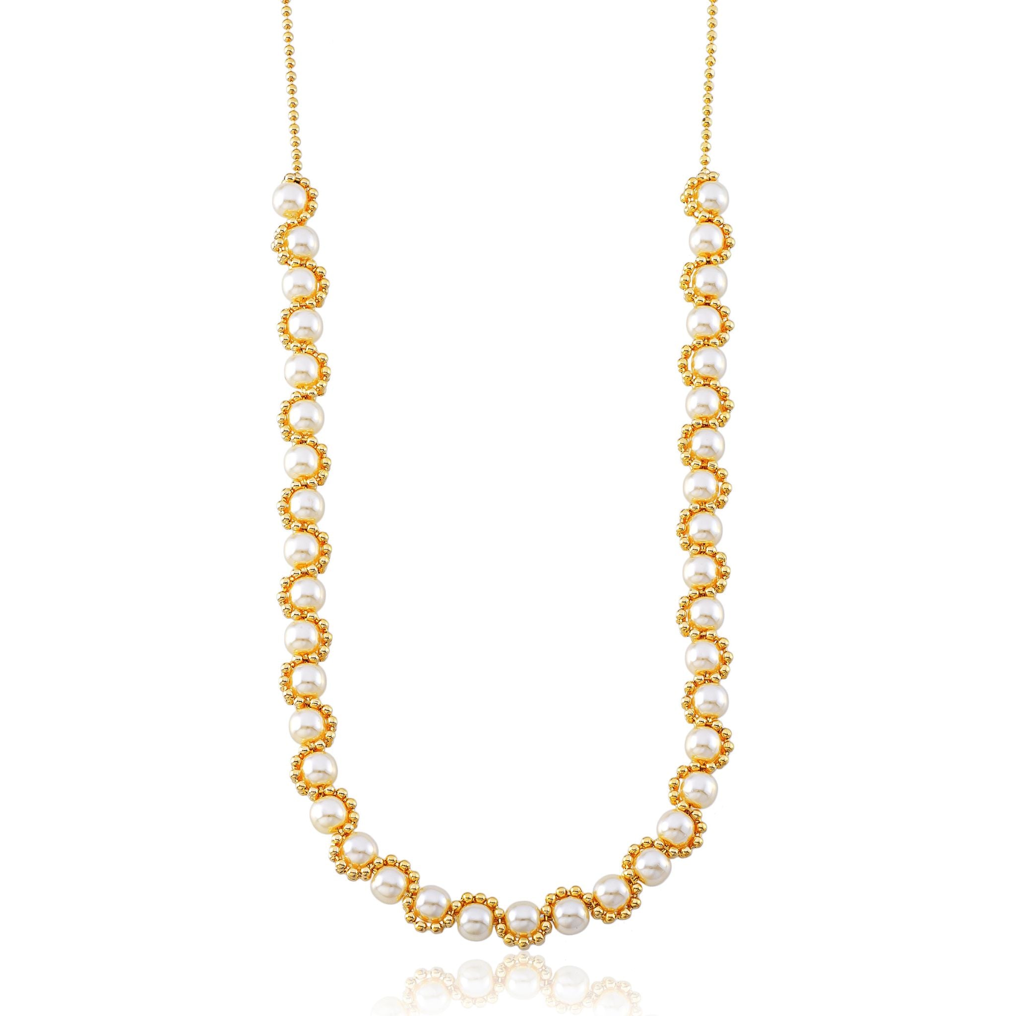 Colar de Pérolas Elegância Clássica Banhado em Ouro 18k