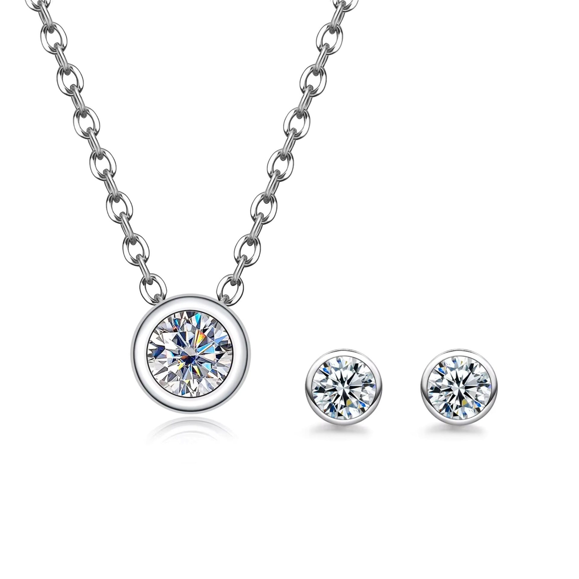 Conjunto Colar e Brinco Minimalista em Prata 925 com Pedra Moissanite