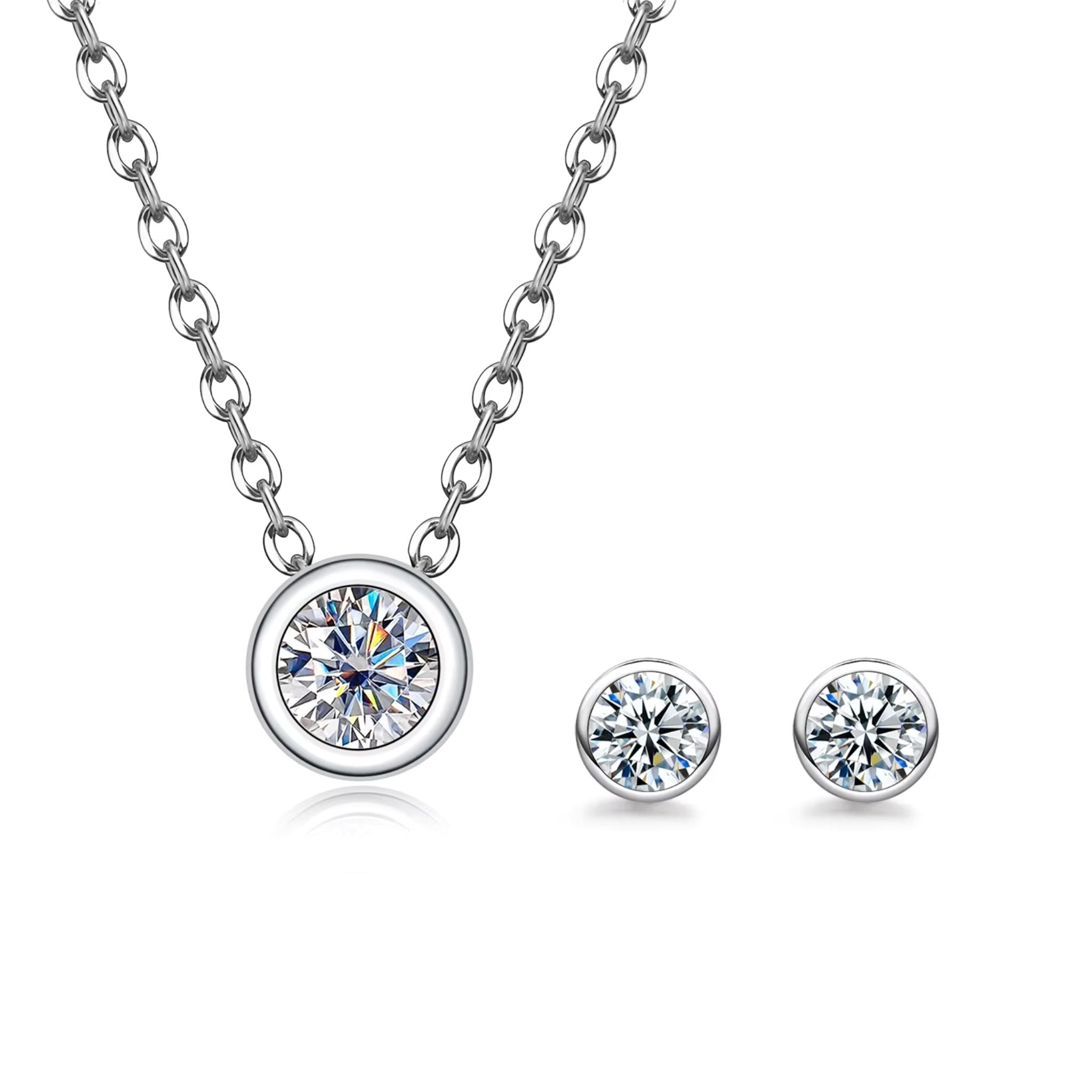 Conjunto Colar e Brinco Minimalista em Prata 925 com Pedra Moissanite
