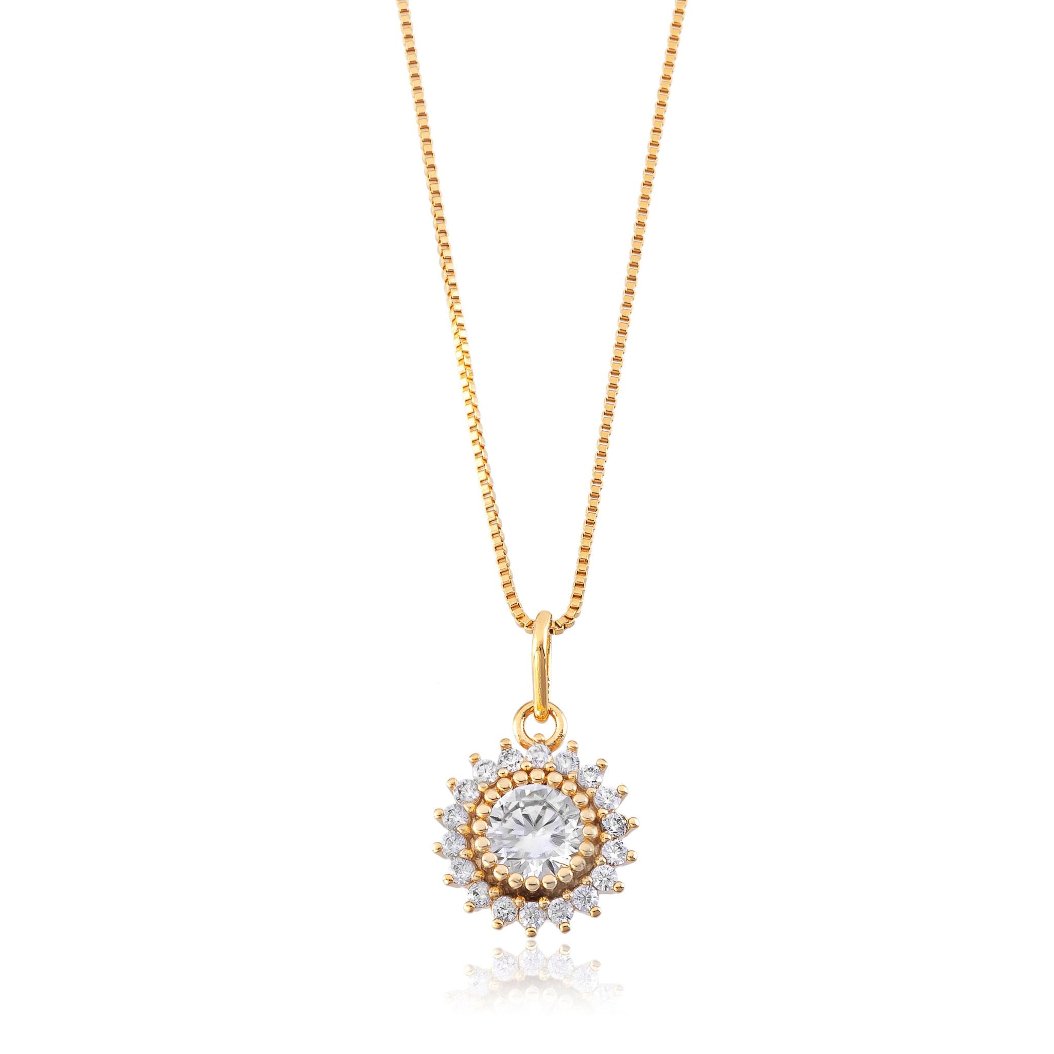 Conjunto Sol de Girassol Cravejado com Zircônias Banhado em Ouro 18k