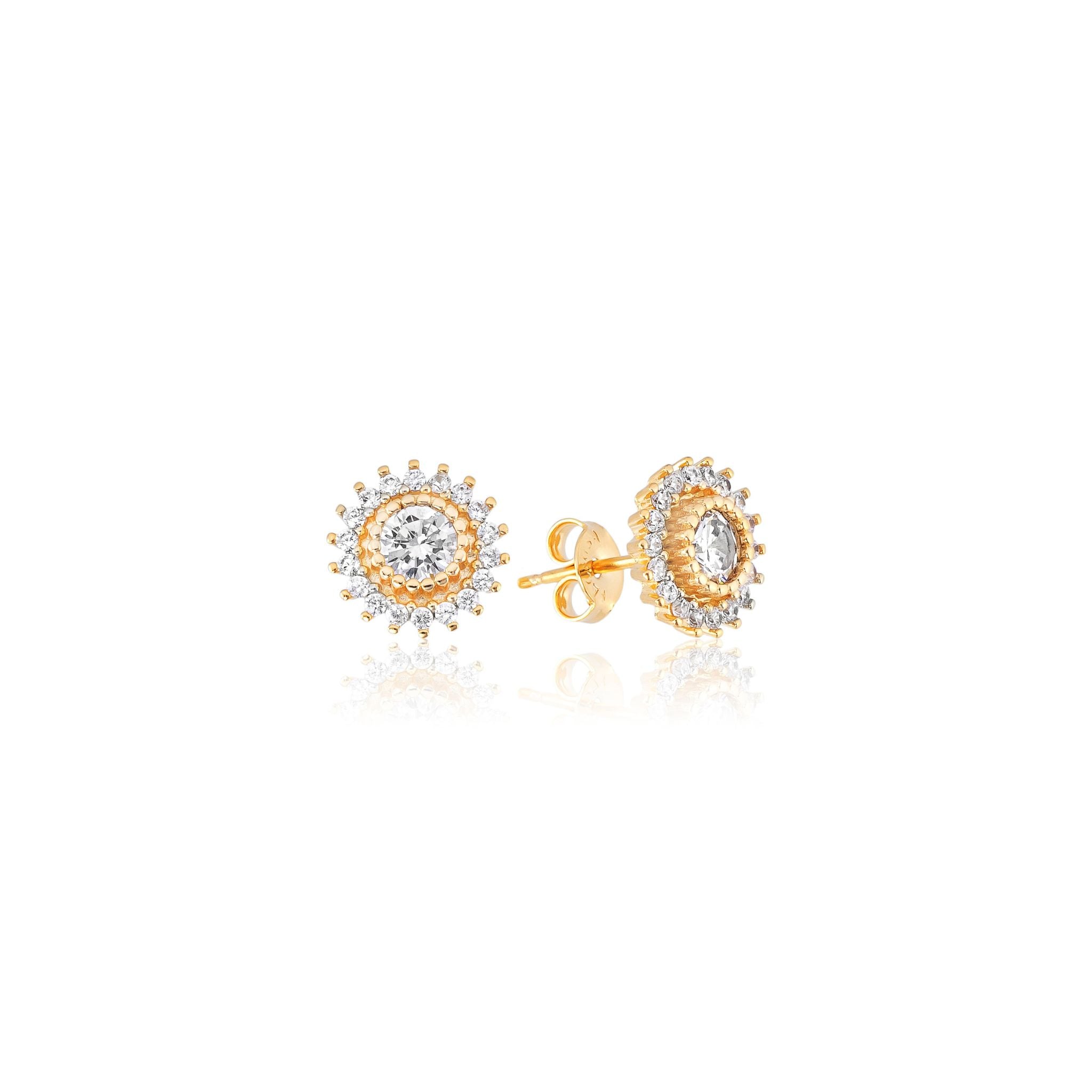 Conjunto Sol de Girassol Cravejado com Zircônias Banhado em Ouro 18k