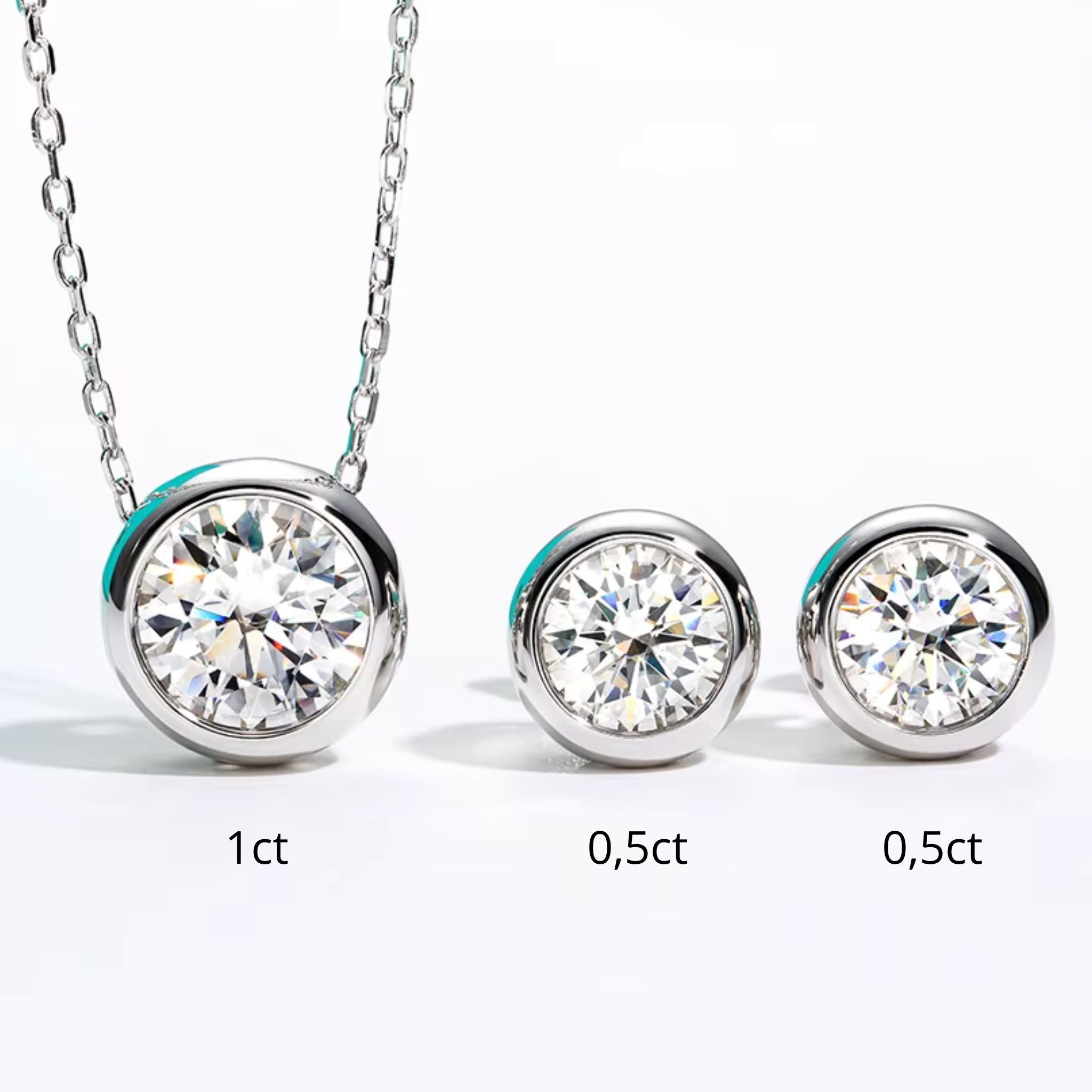 Conjunto Colar e Brinco Minimalista em Prata 925 com Pedra Moissanite