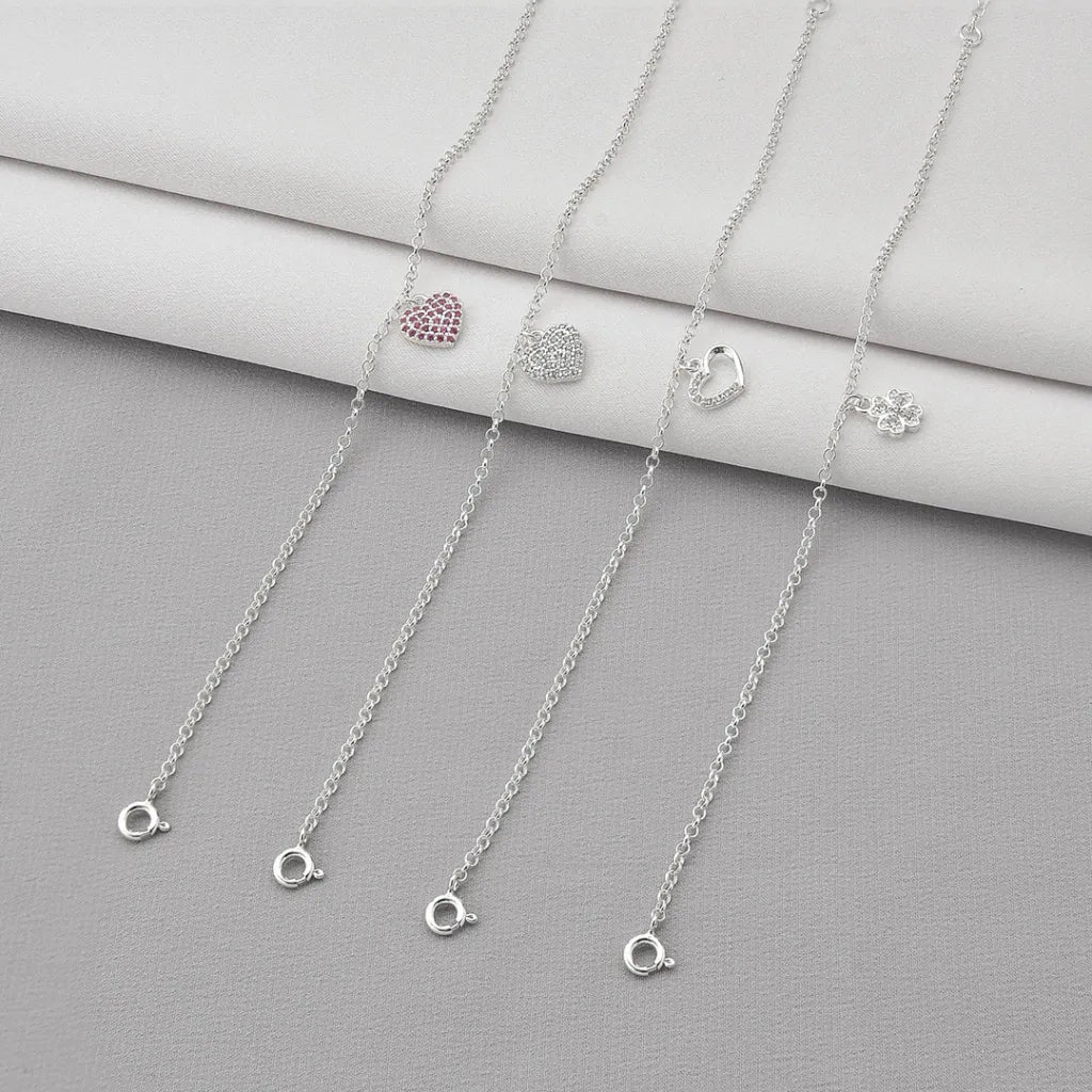 Pulseira Coração Cravejado Rosa em Prata 925