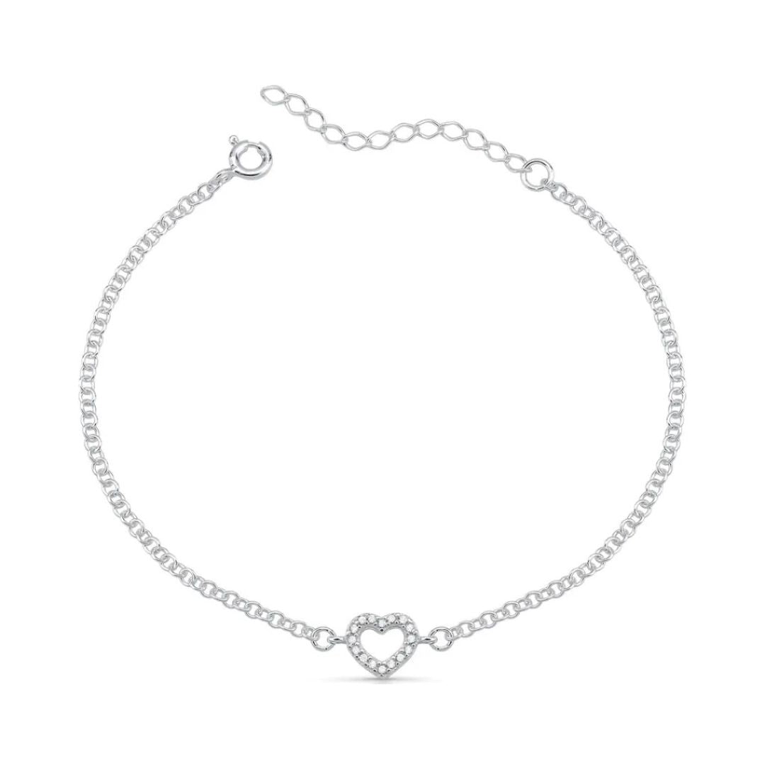 Pulseira Coração Vazado Cravejado Prata 925