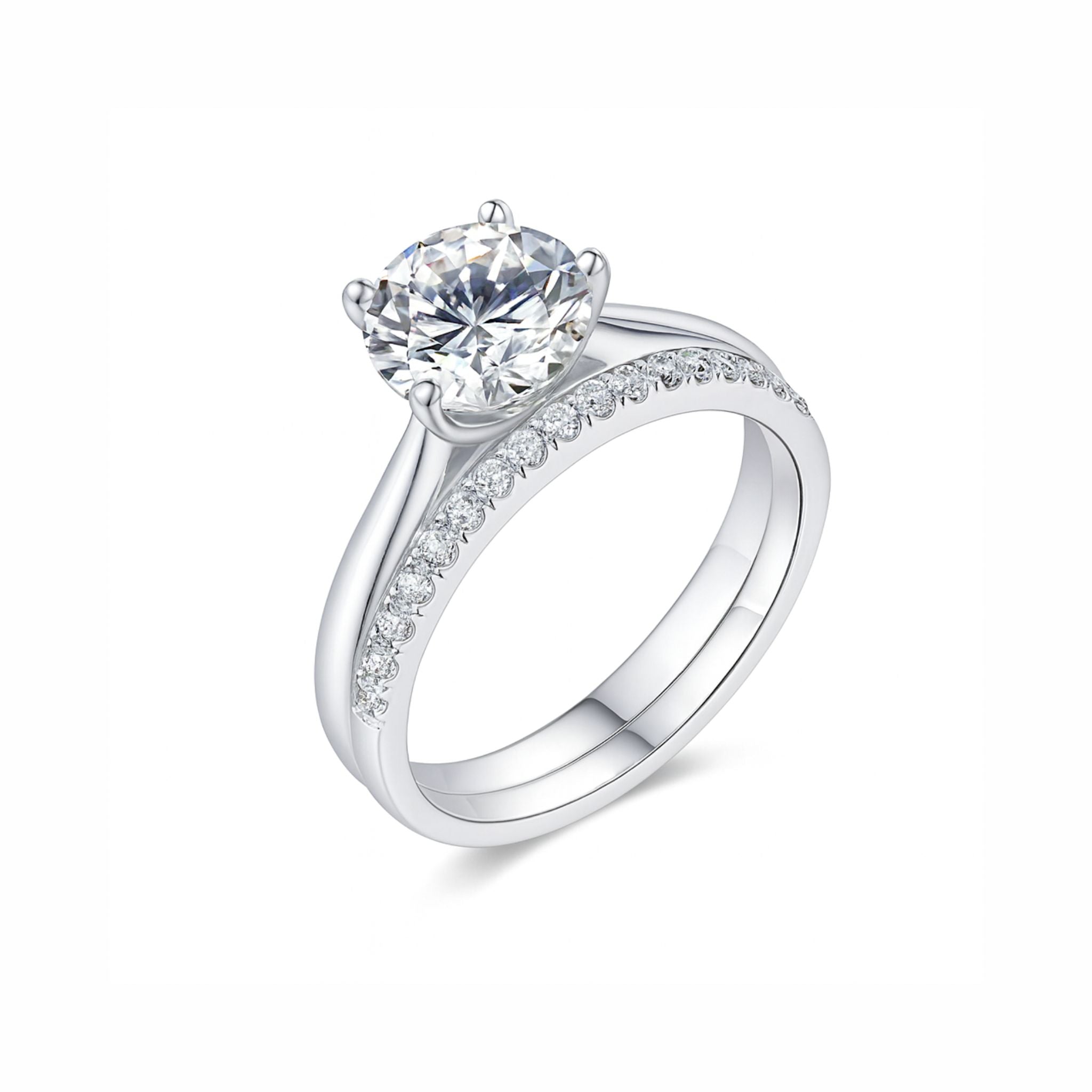 Anel Noivado Moissanite 2ct com Meia Aliança