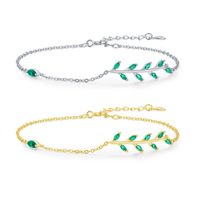 Pulseira Folhas Verdes Prata 925