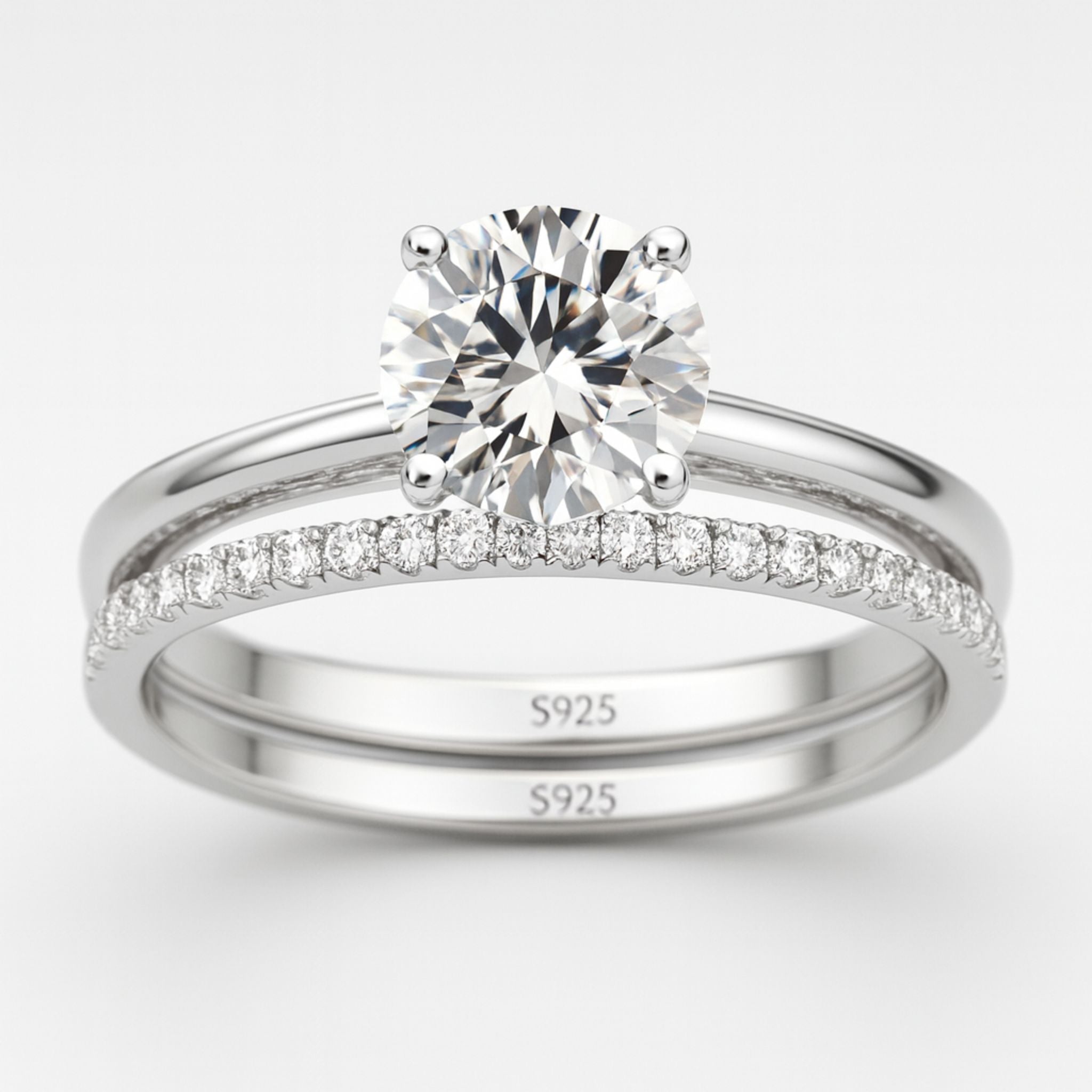 Anel Noivado Moissanite 2ct com Meia Aliança
